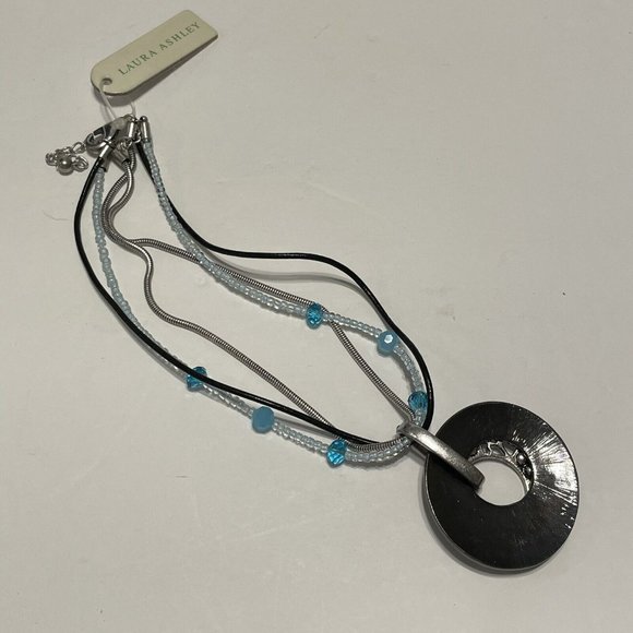 NWT 15” Laura ashley mixed media necklace beaded statement multistrand Blue - Picture 3 of 9